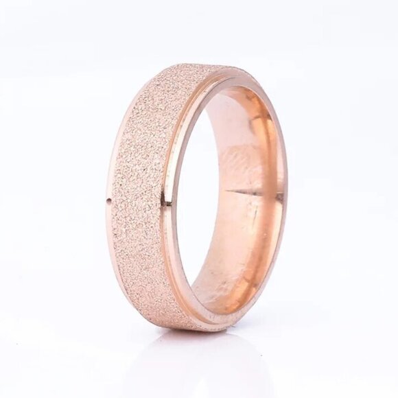 Jewelry ring band 6mm wide shiny step edge rose gold tone titanium new - Picture 1 of 4